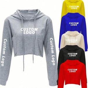 Sweat-shirt court à manches longues en coton pour femme, idéal pour la gym, personnalisable avec logo, vente en gros - Product Image 1