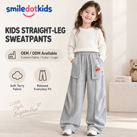 Smiledotkids Pantalon de survêtement personnalisé pour enfants, coupe large, gris, avec cordon de serrage, motif ours, poche boutonnée, OEM ODM, vente en gros pour tout-petits, direct usine