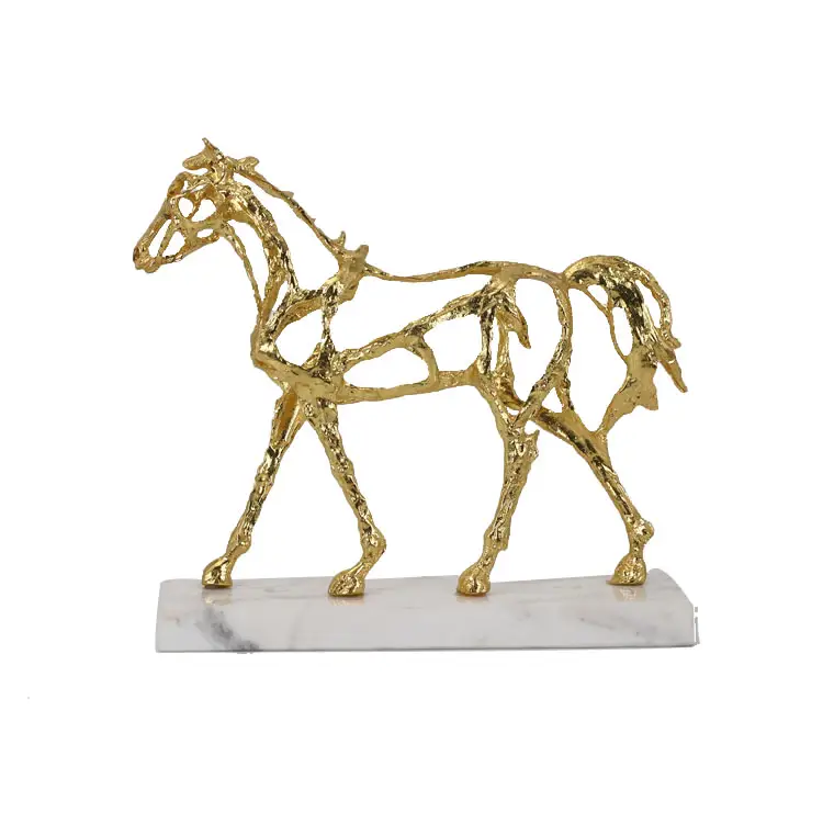Adornos de caballo de color dorado galvanizado, base antideslizante de mármol, decoración de artesanía de metal, fabricantes al por mayor