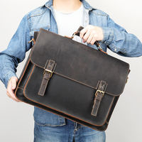 Sac à main pour ordinateur portable de style vintage en cuir Crazy Horse, fermeture éclair en aluminium, 17 pouces, unisexe, fabriqué en Italie