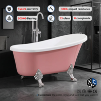Baignoire ovale moderne de luxe autoportante en acrylique rose avec pieds en forme de griffes, pour bain à remous, idéale pour appartement, chambre, hôtel, villa, écologique
