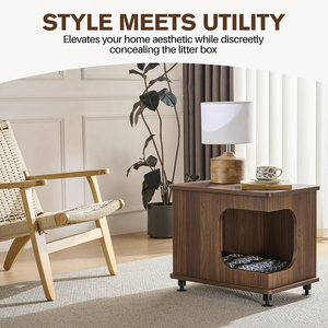 Wooden <b>Cat</b> Beds for Indoor <b>Cats</b> 2-in-1 <b>Cat</b> <b>Hideaway</b> & Side Table with 3" Raised Legs - Sturdy <b>Cat</b> Furniture Can Be Customized - Product Image 2
