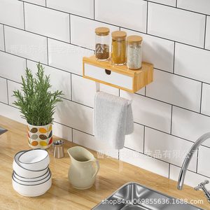 Étagère de rangement en bois pour salle de bain avec tiroir, porte-papier toilette mural pour mouchoirs et lingettes, forme rectangulaire, durable - Product Image 3