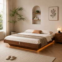 Lit mural minimaliste moderne avec rangement, lit flottant en bois massif pour petits appartements - Design écologique