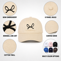 Casquette de baseball brodée avec nœud en sergé de coton, style Dad Hat, 6 panneaux, visière incurvée, unisexe, réglable, vente en gros
