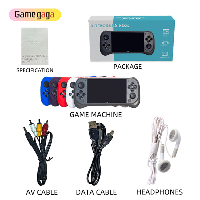 X X53 Handheld Game Console 5.1 Inch 800*480 IPS Screen 8GB Built-in Retro Games AV TV Output TF Card Expandable Multifunctional
