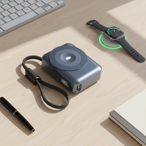 แบตสำรองไร้สายระบบแม่เหล็ก10000mAh 3 in 1ที่ชาร์จแบบพกพาพร้อมสายเคเบิ้ลในตัวหน้าจอ LED สำหรับ iPhone Apple Watch <span class=keywords><strong>airpods</strong></span> - Product Image 6