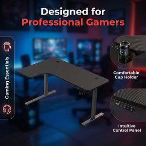 L-Shaped Gaming Desk Carbon Fiber Surface With Headphone Hook And <b>PC</b> <b>Stand</b> Right Left Configurable - Product Image 5