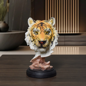 Simulazione testa di tigre scultura in resina artigianato tigre animale figurina con Base arredamento per la casa ornamenti caratteristici <span class=keywords><strong>natale</strong></span> - Product Image 2