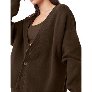 Maglione da <span class=keywords><strong>donna</strong></span> in maglia di <span class=keywords><strong>cotone</strong></span> organico semplice da <span class=keywords><strong>donna</strong></span> con bottone Casual personalizzato con bottone a manica lunga giacca Activewear - Product Image 4