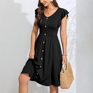 Abito elasticizzato a maglia di grandi dimensioni estivo con decorazione abbottonatura elastica in vita <span class=keywords><strong>abbigliamento</strong></span> <span class=keywords><strong>donna</strong></span> - Product Image 5