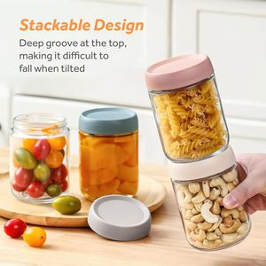 6-pack 16 oz Overnight Oats Containers with Lids, Glass <b>Jars</b> with Airtight Lids, Wide Mouth Mason Salad <b>Jars</b> - Product Image 3