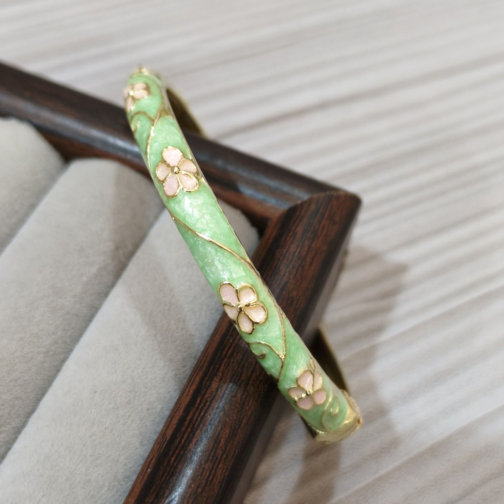 Light green with pink flowers