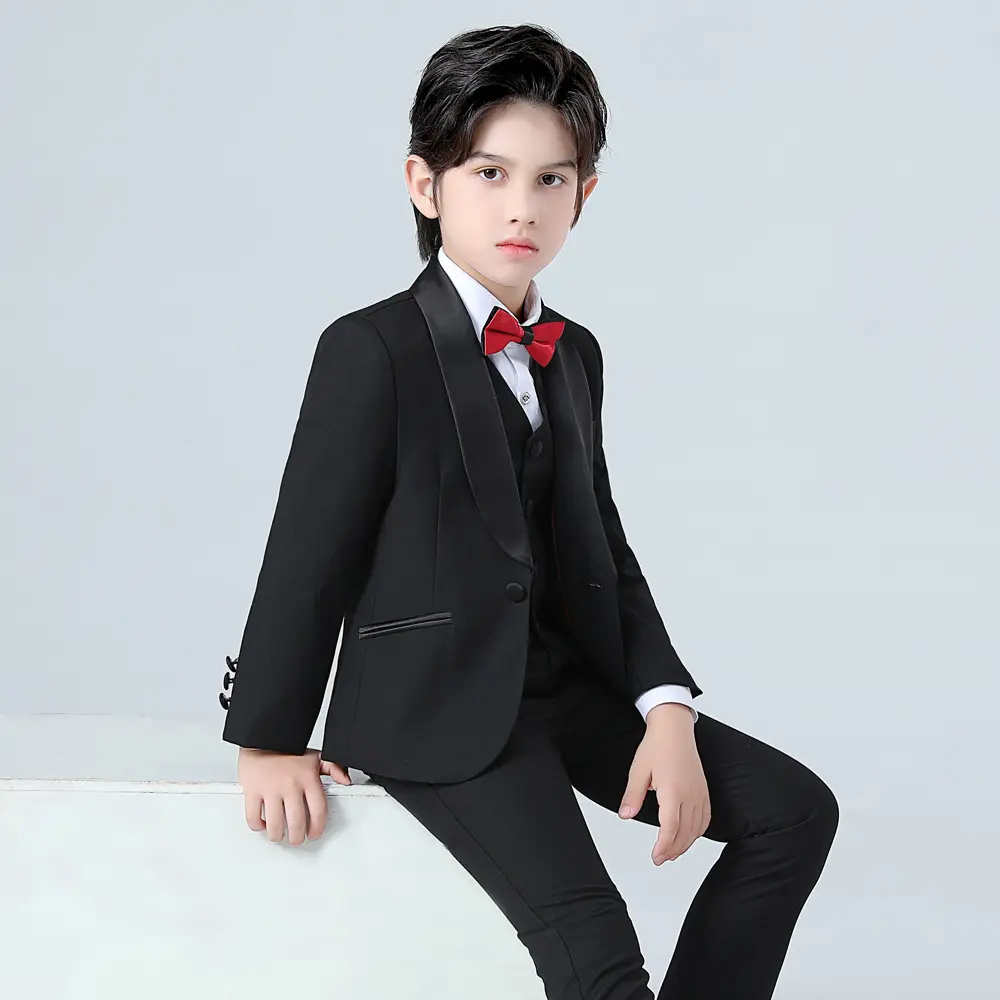 Zwarte Kids Jongen Pakken Voor Bruiloften Prom Pakken Formele Jurk Kids Smoking Kinderen Kleding Set