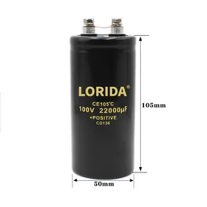 LORIDA en stock 22000UF 100V 50*105 puissance type de châssis epcos condensateur électrolytique en aluminium à profil bas pour led