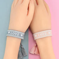 Pulsera de la Amistad de Tela con Borlas de Moda al por Mayor, Pulsera Tejida de Tela con Bordado Personalizado