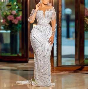 Vestido de Noiva Sereia de Luxo Árabe 2024 com Renda Bordada e Cauda Removível Vintage Manga Longa Ilusão 2 em 1 - Product Image 3