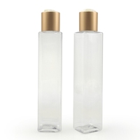 Flacon cosmétique carré vide en PET à presser, 100ml 150ml 200ml, emballage personnalisé pour soins de la peau avec bouchon disque doré