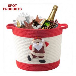 Panier de rangement de Noël en corde de coton tressée, pliable, pour jouets, motif Père Noël et rennes, panier cadeau de Noël - Product Image 1