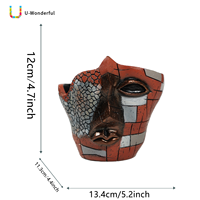 Vas Mosaik Wajah Manusia dari Resin, Pot Bunga Artistik, Hiasan Meja, Ornamen Ruang Tamu, Kerajinan Resin, Miniatur Kecil