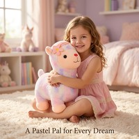Adorable peluche alpaga tie-dye avec bandeau corail et fleurs, jouet en peluche lama doux aux couleurs pastel avec yeux perlés pour un cadeau chaleureux