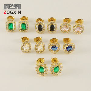 ZOGXIN Fashion Stud Earrings Gold Plated Crystal Zircon Stone Geometric Shape For Women Party Jewelry - Product Image 1