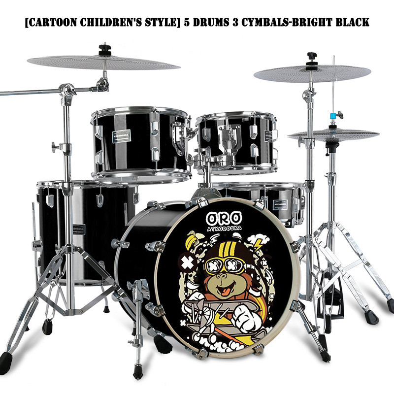 [Stile cartone animato per bambini] 5 tamburi 3 piatti - Nero brillante