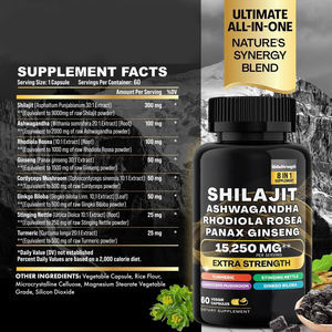 Cápsulas de Shilajit OEM Mistura Natural de Ácido de Algas <span class=keywords><strong>Ashwagandha</strong></span> Ali Cápsulas de Shilajit - Product Image 6