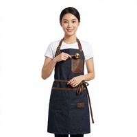 Tablier en toile de style vintage avec sangle en cuir et poches pour restaurant, bar, usage unisexe