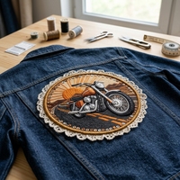 Patch brodé 3D rond en relief pour la décoration de vestes en jean, sacs à dos et vêtements de moto