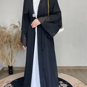 2024 grosir produk kardigan Kimono jubah Islami Abaya Dubai longgar depan terbuka