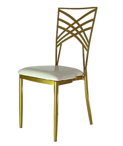 Silla Apilable de Metal Dorado Elegante y Moderna con Asiento Tapizado Blanco para Bodas, Banquetes, Fiestas y Eventos - Product Image 6