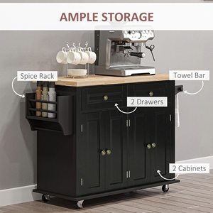 Carrito de Cocina Moderno SENYU con Estantes Ajustables de Roble, Ruedas, Estante para Especias y Superficie de Madera de Caucho, Fácil de Mover - Product Image 4