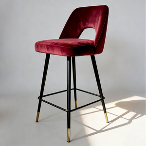 Red Custom Velvet Bar <b>Stool</b> with Backrest and Fixed Metal Legs Home Bar <b>Outdoor</b> Dining Stylish Luxurious - Product Image 2