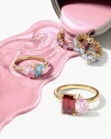 Bijoux personnalisés en argent 925 plaqué or 18 carats, bague à deux pierres CZ, pierres de naissance, anneaux colorés personnalisés pour femmes