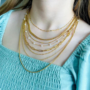 Cadena Cubana, Cadenas de <span class=keywords><strong>Oro</strong></span> de 18 Quilates, Collar de Cadena Cubana, Collar de Perlas de Agua Dulce - Product Image 5