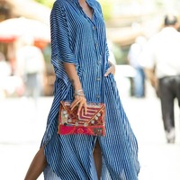 Robe de plage boutonnée pour femme, chemise ample, protection solaire, robe rayée, paréo de maillot de bain