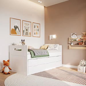 Modern duurzaam massief dennenhouten dagbedframe met onderschuifbed in wit voor eenpersoons slaapkamermeubilair - Product Image 4