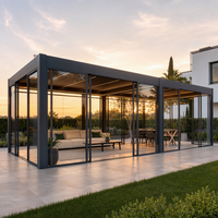 Pergola en aluminium thermolaqué motorisée avec éclairage RGB, portes en verre modernes et étanches