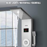 Colonne de douche LED réglable en acier inoxydable 304 chromé avec pommeau de pluie et jets massants