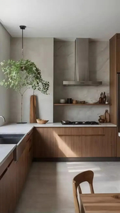 Vermonhouzz Armoires <span class=keywords><strong>de</strong></span> <span class=keywords><strong>cuisine</strong></span> modernes sur mesure en <span class=keywords><strong>bois</strong></span> naturel bicolore et gris mat avec <span class=keywords><strong>plan</strong></span> <span class=keywords><strong>de</strong></span> <span class=keywords><strong>travail</strong></span> en pierre veinée <span class=keywords><strong>de</strong></span> marbre - Product Image 4