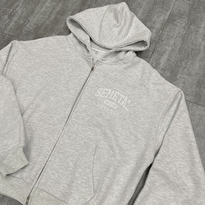 Sudadera con capucha con cremallera doble gruesa de 500GSM al por mayor Sudadera con capucha bordada de peso pesado personalizada Sudadera con capucha con cremallera de algodón de gran tamaño unisex - Product Image 6