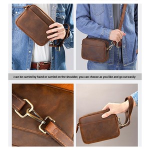 Sac à bandoulière vintage personnalisé, petit, diagonal, unisexe, en cuir de vachette Crazy Horse, léger et imperméable, style européen et américain - Product Image 4