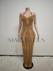 MF Vestido goutte d'eau cristal longue robe parole longueur strass licou cou femmes robe de soirée 2025 - Product Image 6