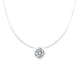 Collier ras du cou tendance avec pendentif solitaire en zircone cubique (CZ) rond, chaîne transparente en fil de pêche, bijou cadeau pour femme - Product Image 1