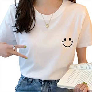 Camiseta blanca de manga corta con cuello redondo para mujer, estampado de latidos del corazón, Top informal de algodón para primavera y verano - Product Image 6