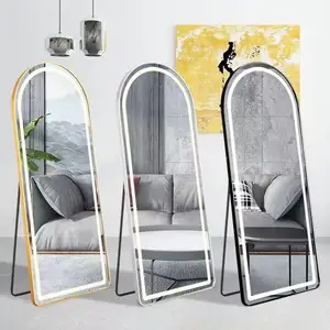 Aluminum Alloy Framed LED Mirror Modern Design Customized Shape Colors Smart Touch Switch Full Body Arch Shape Wall Mirror