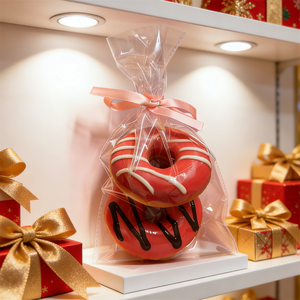 Ensemble de desserts au chocolat en forme de donut en plastique de 4 pouces, fraises, 2 pièces, nœud papillon, cadeau mignon, confiture, friandises sucrées, décoration, écologique - Product Image 4