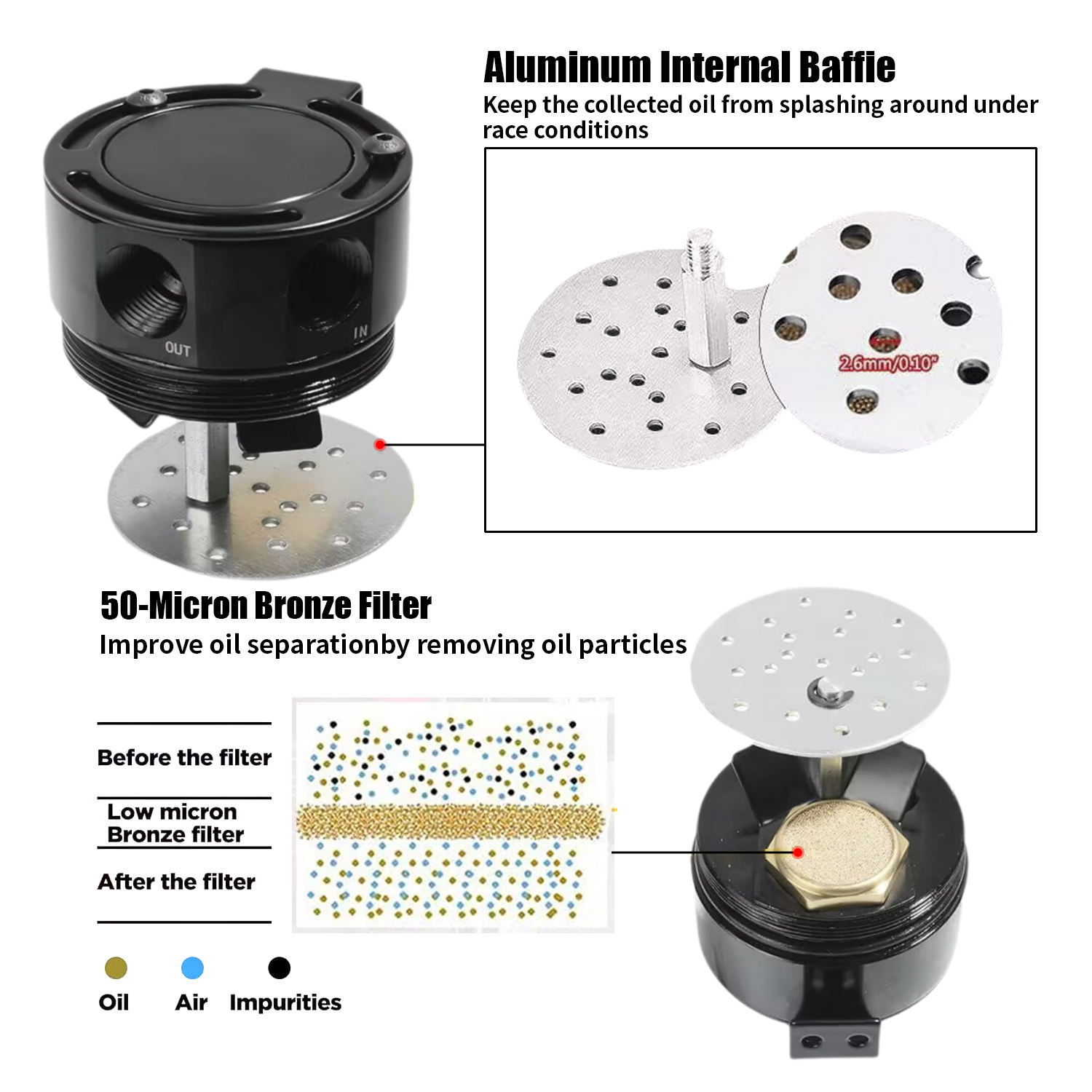 Universal Baffled Oil Catch Can - Compact 2-Port Aluminum