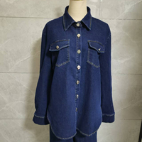 Ensemble 2 pièces en jean pour femme : Veste déchirée à col rabattu et boutonnage simple avec poches, et pantalon droit – Collection 2026